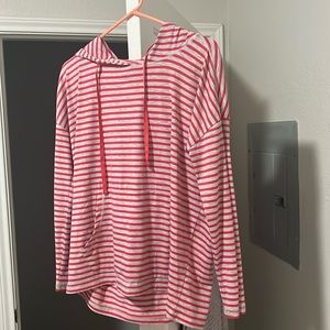 Red and gray striped light hoodie M